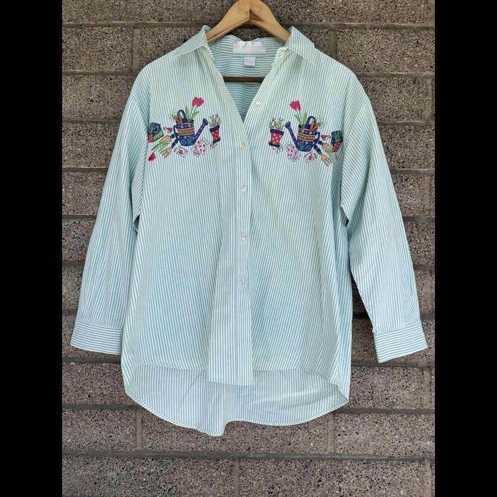 VTG Casey Coleman Shirt Women's XL Long Sleeve Embroidered Garden Gardening